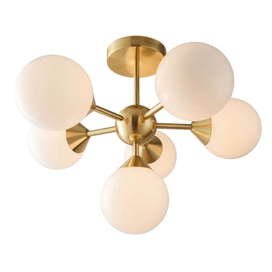 Ocala Glass Shades 6 Lights Semi Flush Ceiling Light In Brass