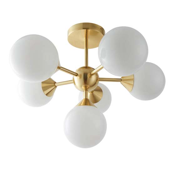 Ocala Glass Shades 6 Lights Semi Flush Ceiling Light In Brass
