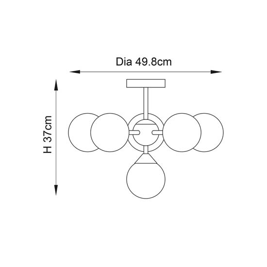 Ocala Glass Shades 6 Lights Semi Flush Ceiling Light In Brass