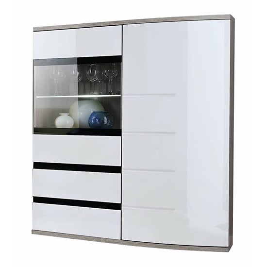 Ocala High Gloss Display Cabinet In White San Remo Oak With LED