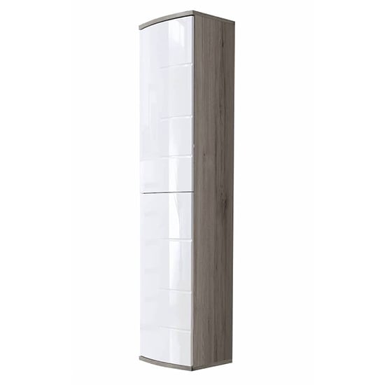 Ocala High Gloss Storage Cabinet Tall In White And San Remo Oak