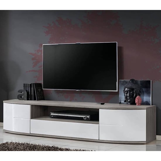 Product photograph of Ocala High Gloss Tv Stand Large In White And San Remo Oak from Furniture in Fashion