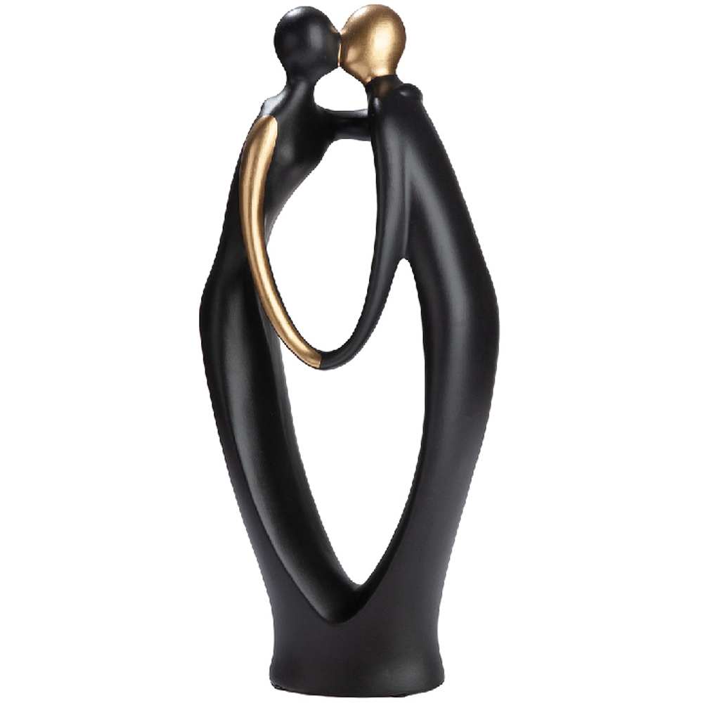 Ocala Large Ceramics Couple Kiss Sculpture In Black And Gold