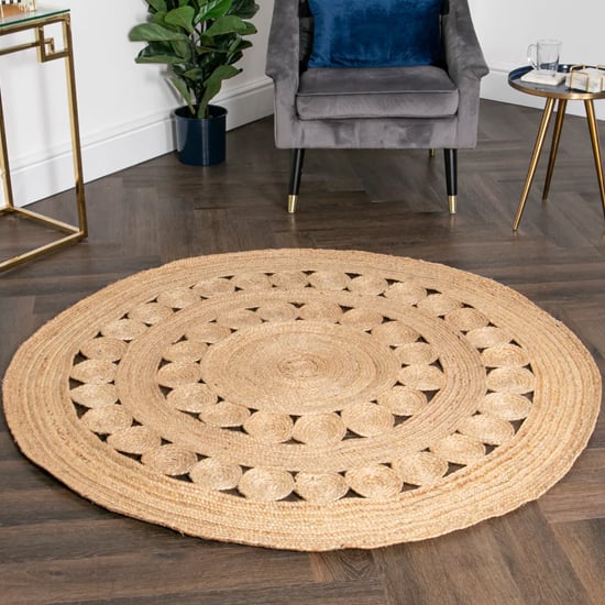 Ocala Large Round Circle Pattern Jute Rug In Natural Furniture in Fashion