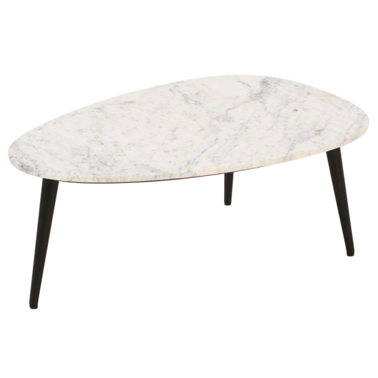 Ocala Marble Coffee Table Triangle In White With Metal Legs