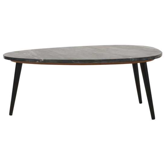 Ocala Marble Top Coffee Table In Black With Black Metal Legs