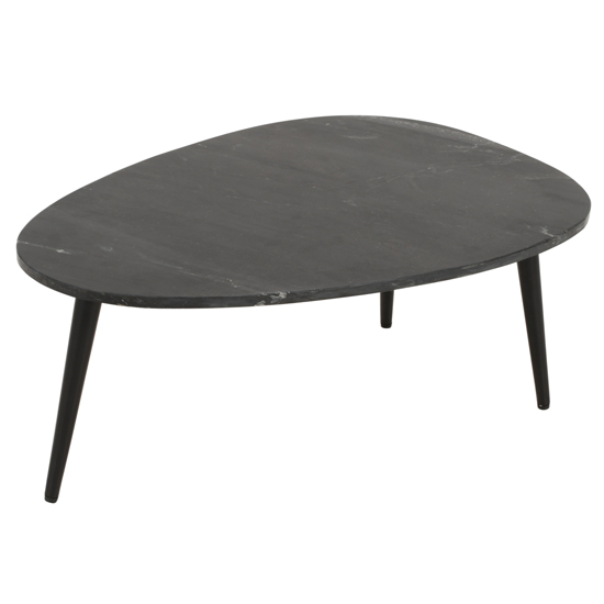 Ocala Marble Top Coffee Table In Black With Black Metal Legs