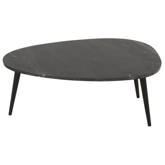 Ocala Marble Top Coffee Table In Black With Black Metal Legs
