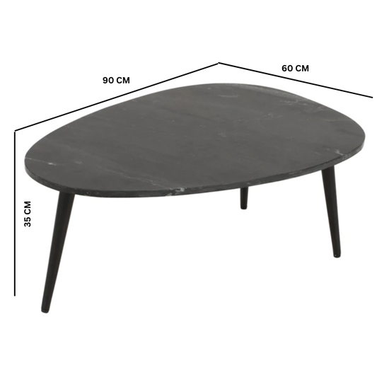 Ocala Marble Top Coffee Table In Black With Black Metal Legs