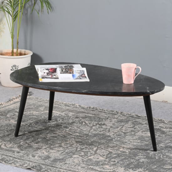 Ocala Marble Top Coffee Table In Black With Black Metal Legs