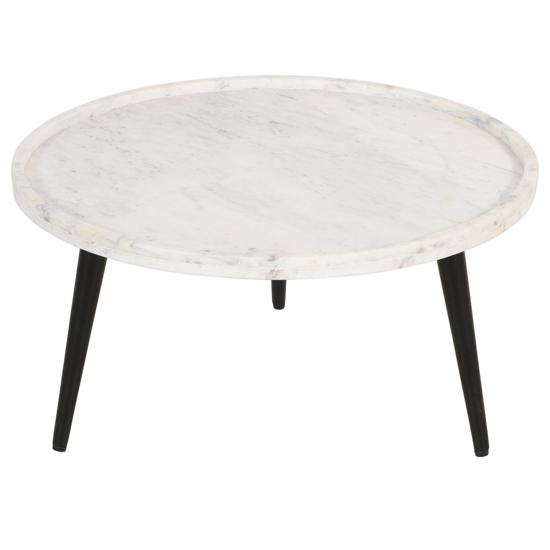 Ocala Marble Top Coffee Table In White With Black Metal Legs