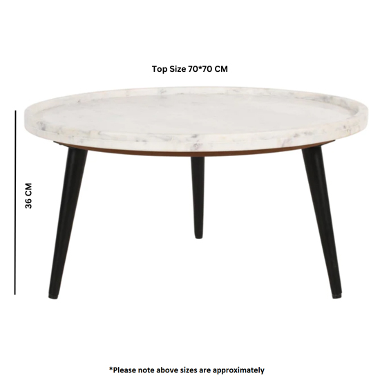 Ocala Marble Top Coffee Table In White With Black Metal Legs