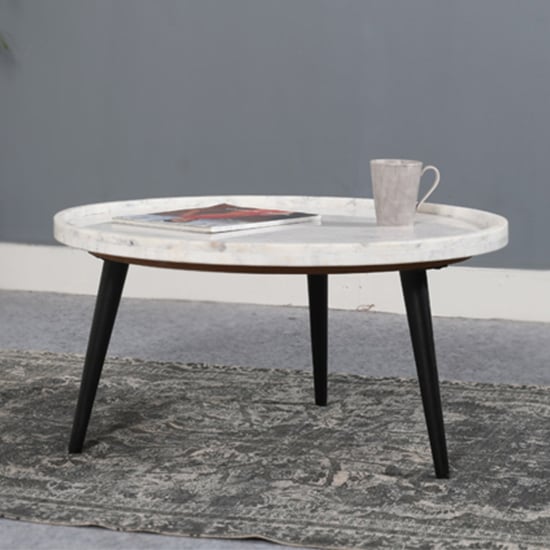 Read more about Ocala marble top coffee table in white with black metal legs