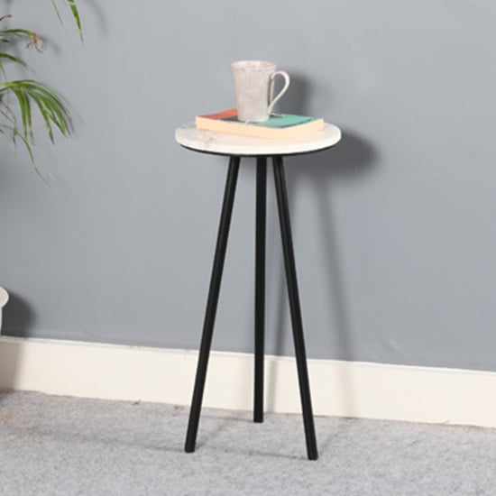 Read more about Ocala marble top side table with white with black metal legs