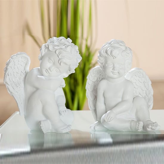 Ocala Polyresin Angel Sitting Sculpture In White