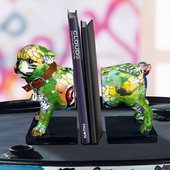 Ocala Polyresin Bookend Mops Sculpture In Multicolour