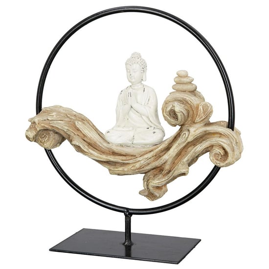 Ocala Polyresin Buddha In Ring Sculpture In White