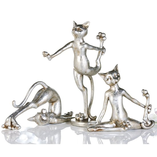 Ocala Polyresin Cat Aerobic Sculpture In Silver