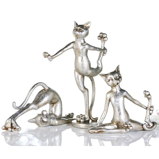 Product photograph of Ocala Polyresin Cat Aerobic Sculpture In Silver from Furniture in Fashion