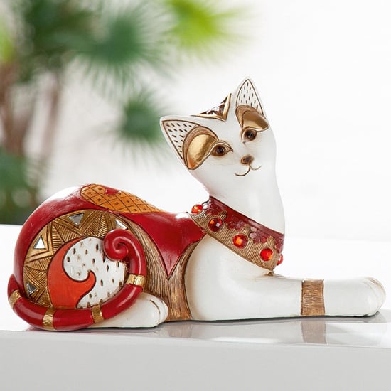 Product photograph of Ocala Polyresin Cat Amaranth Sculpture In Beige And Red from Furniture in Fashion