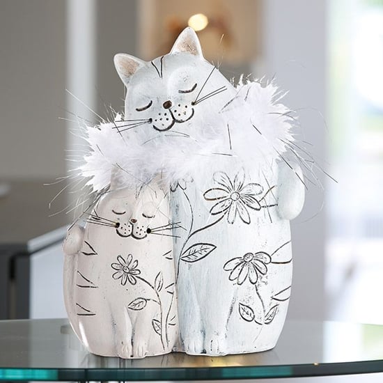 Ocala Polyresin Cat Couple Sculpture In Cream And Grey