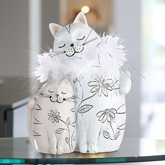 Read more about Ocala polyresin cat couple sculpture in cream and grey