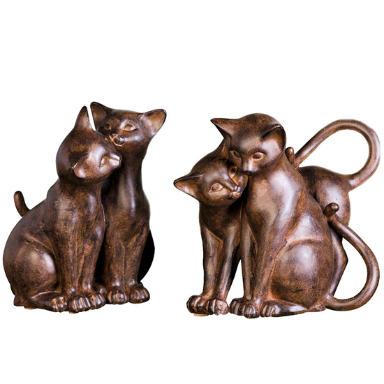 Ocala Polyresin Cat Couple Sitting Sculpture In Brown