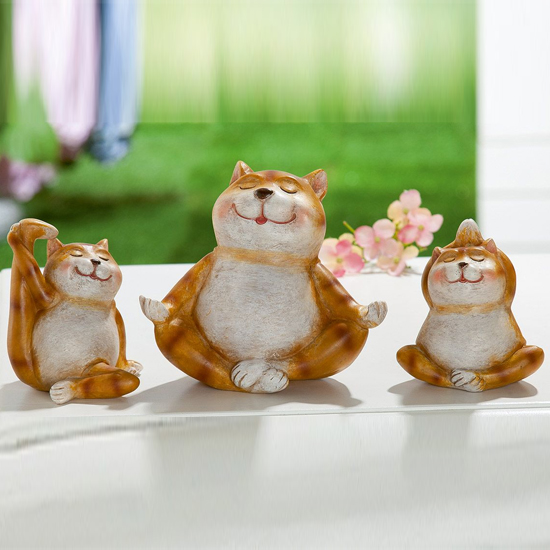 Ocala Polyresin Cat Yoga Trio Sculpture Small In Brown