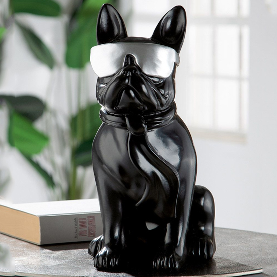 Ocala Polyresin Cool Dog Sitting Sculpture In Black