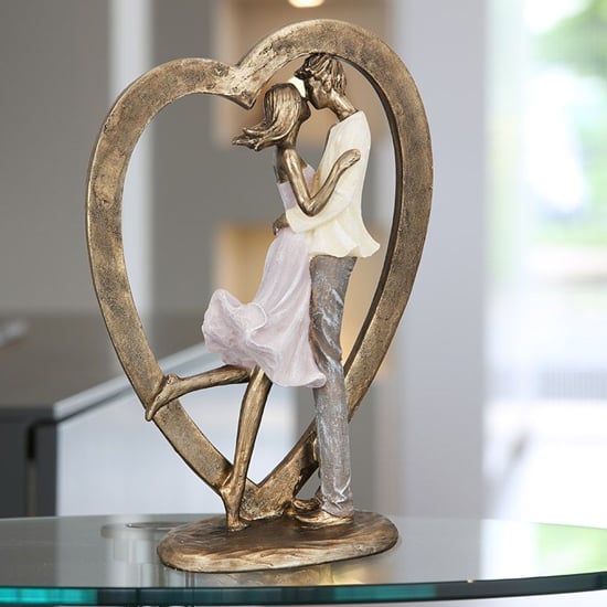 Product photograph of Ocala Polyresin Couple In Heart Sculpture In Gold from Furniture in Fashion