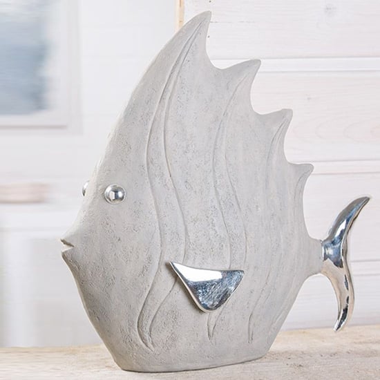 Ocala Polyresin Fish Sculpture Large In Grey And Silver