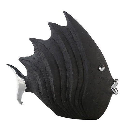 Ocala Polyresin Fish Sculpture Small In Black And Silver