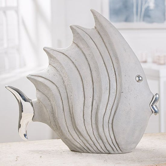 Product photograph of Ocala Polyresin Fish Sculpture Small In Grey And Silver from Furniture in Fashion