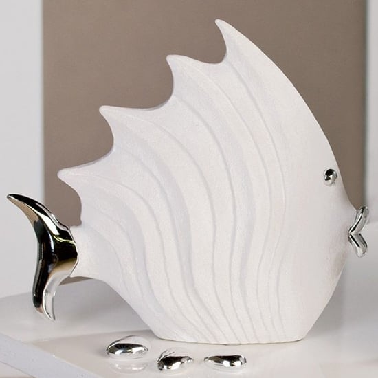 Product photograph of Ocala Polyresin Fish Sculpture Small In White And Silver from Furniture in Fashion
