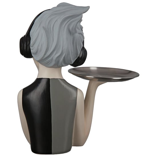 Ocala Polyresin Girl With Headphone Sculpture In Grey And Beige