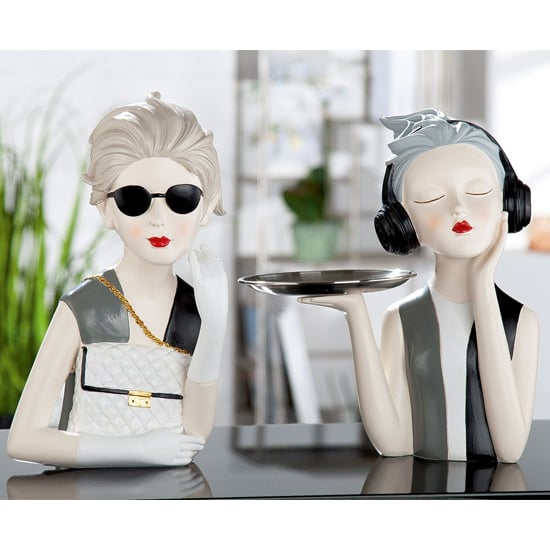 Ocala Polyresin Girl With Headphone Sculpture In Grey And Beige