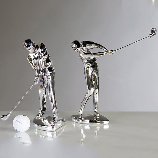 Ocala Polyresin Golfers Sculpture In Silver at Furniture in Fashion