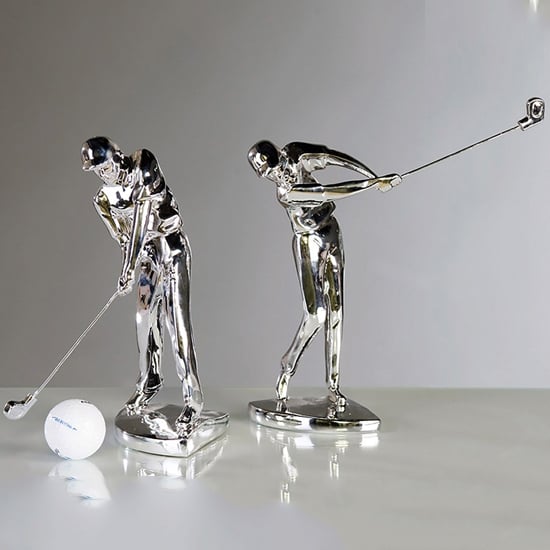 Product photograph of Ocala Polyresin Golfers Sculpture In Silver from Furniture in Fashion