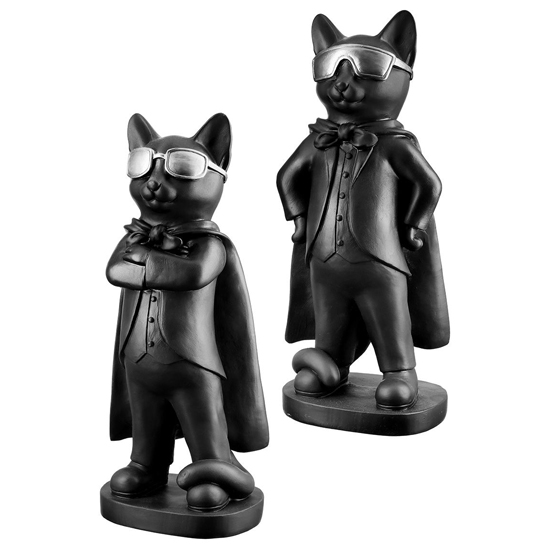 Ocala Polyresin Set Of 2 Hero Cats Sculpture In Black
