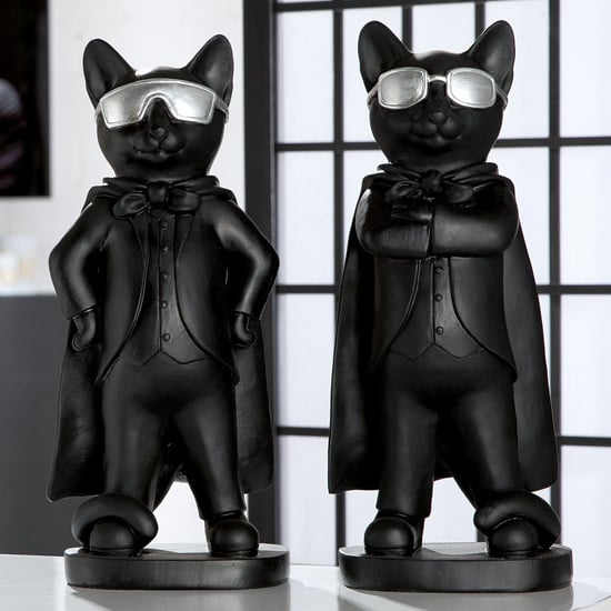 Product photograph of Ocala Polyresin Hero Cats Sculpture In Black from Furniture in Fashion