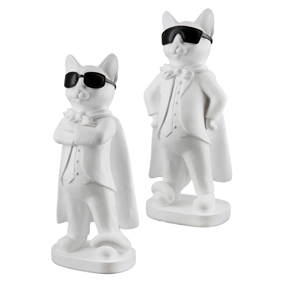 Ocala Polyresin Set Of 2 Hero Cats Sculpture In White