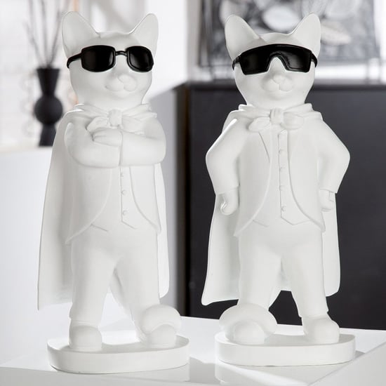 Product photograph of Ocala Polyresin Hero Cats Sculpture In White from Furniture in Fashion