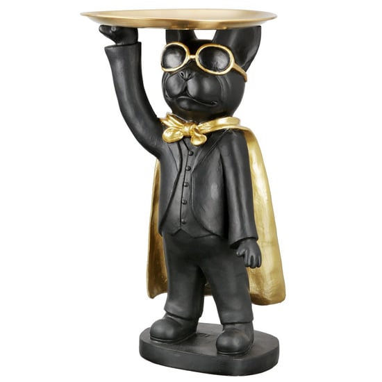 Ocala Polyresin Hero Dog With Tray Standing Sculpture In Black