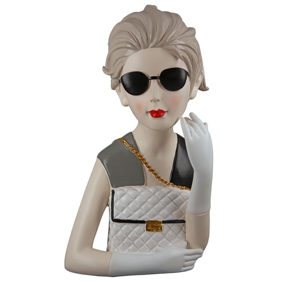 Product photograph of Ocala Polyresin Lady With Bag Sculpture In Grey And White from Furniture in Fashion