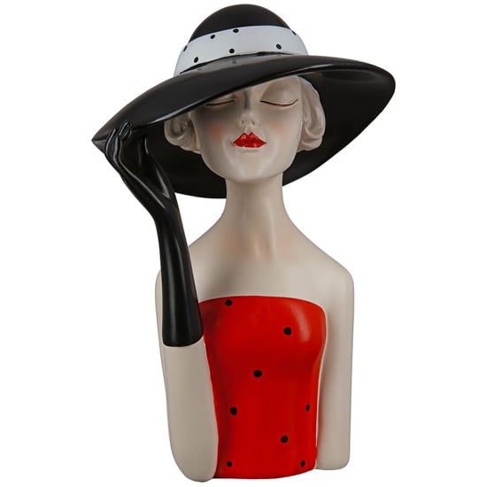 Ocala Polyresin Lady With Black Hat Sculpture In Cream