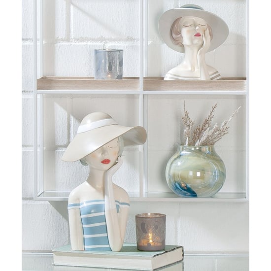 Ocala Polyresin Lady With Hat Sculpture In Cream And White