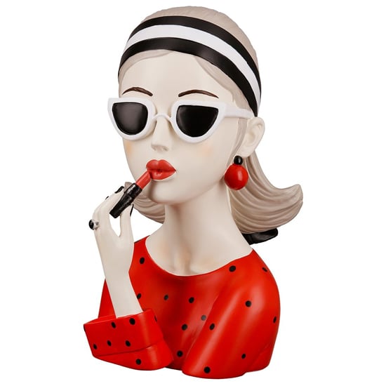 Product photograph of Ocala Polyresin Lady With Lipstick Sculpture In Cream And Red from Furniture in Fashion