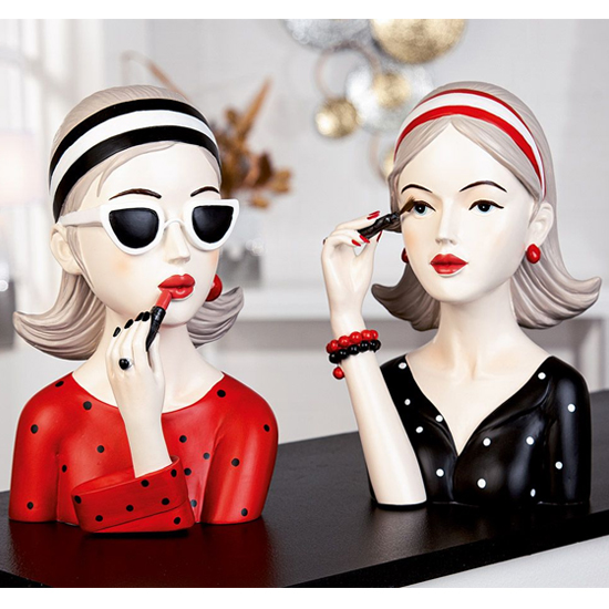 Ocala Polyresin Lady With Mascara Sculpture In Cream And Black