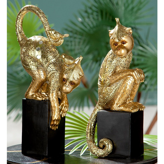 Ocala Polyresin Little Monkey II Sculpture In Gold And Black