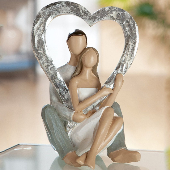 Ocala Polyresin Loving Couple Heart Frame Sculpture In Grey